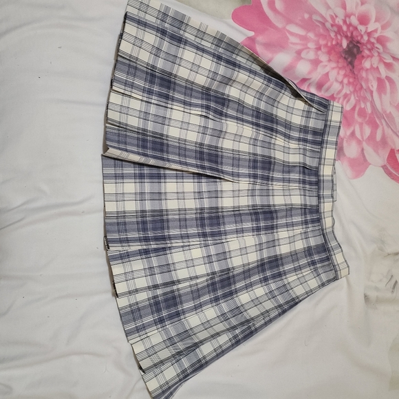 High Waist Pleated Skirt Blue and White S - Picture 4 of 9